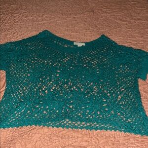 Teal Crochet Short Sleeve Top